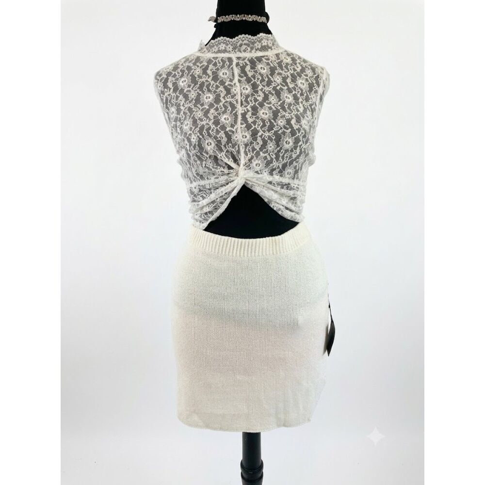 Lulus Ivory Ribbed Knit Mini Sweater Skirt Cream White Size M
